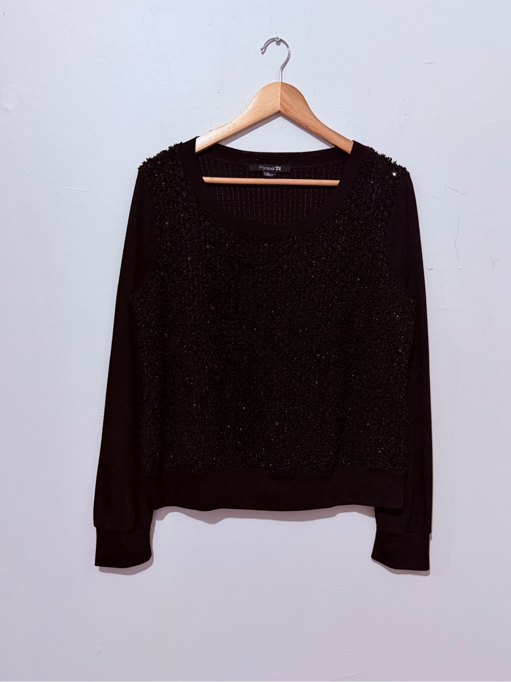 Forever 21 Black Sparkle Scoop Neck Sweater